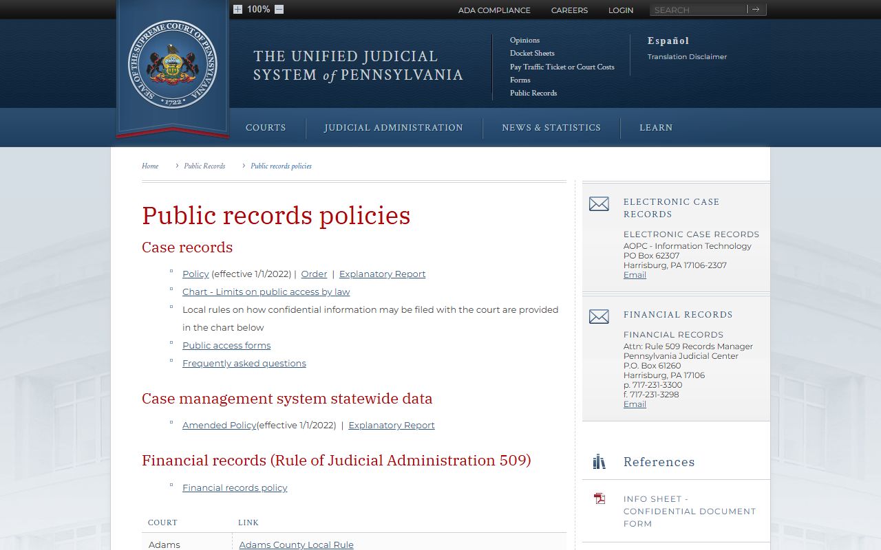 Mercer County court records UJS public records policies