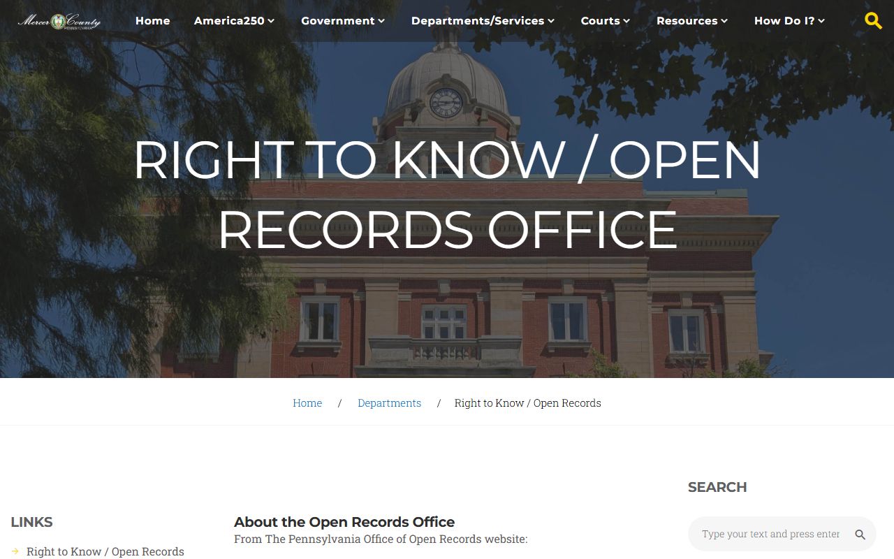 Mercer County court records Open Records office page