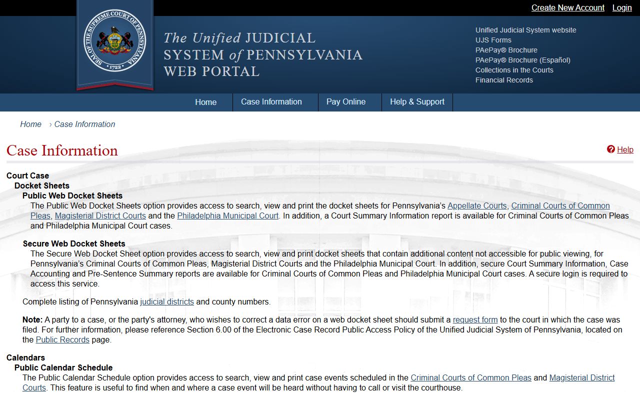 Mercer County court records UJS case information page