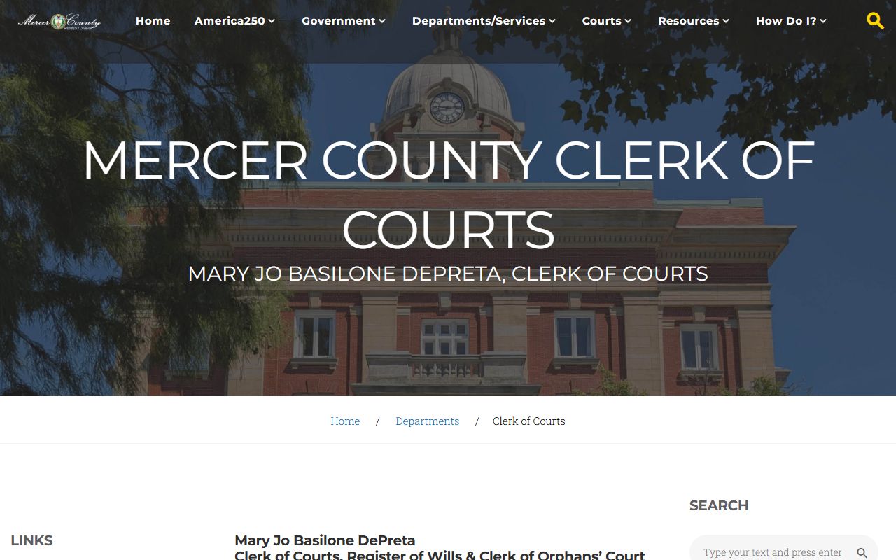 Mercer County criminal court records Clerk of Courts page