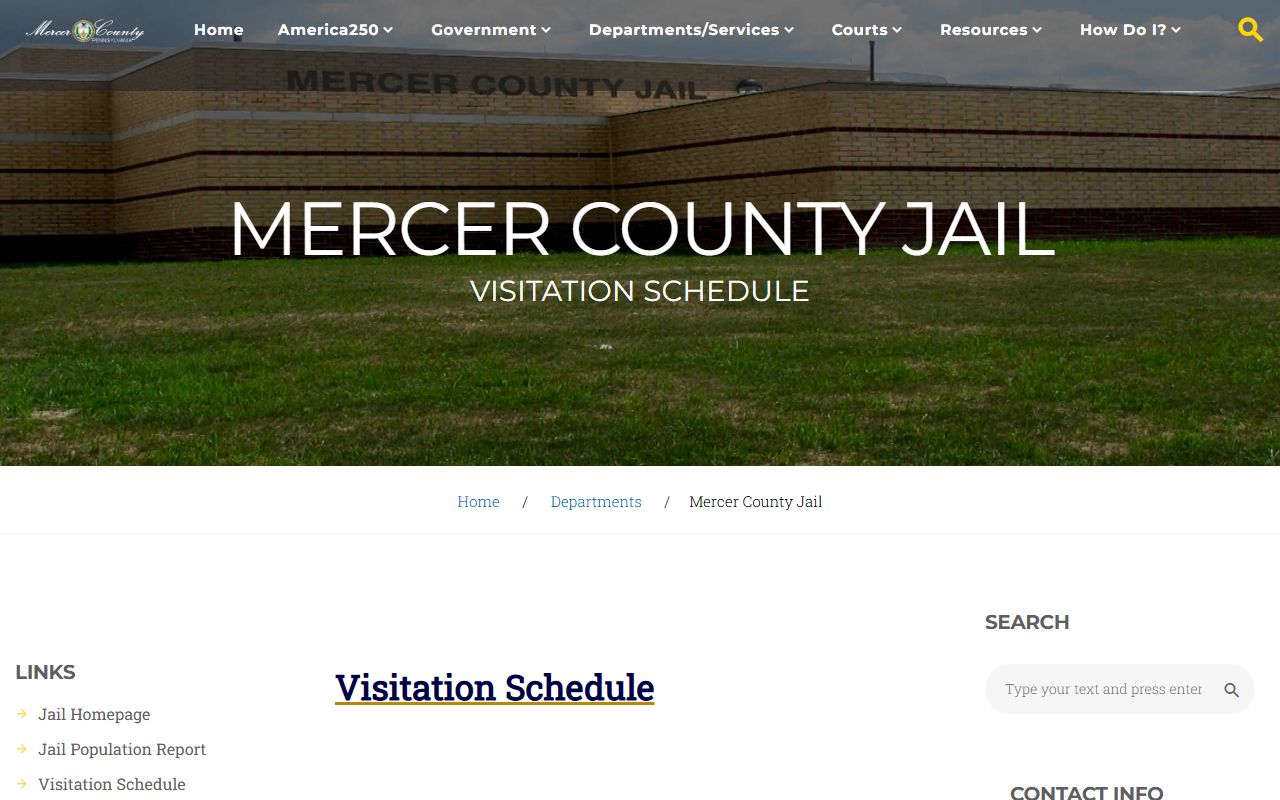 Mercer County inmate search jail visitation schedule