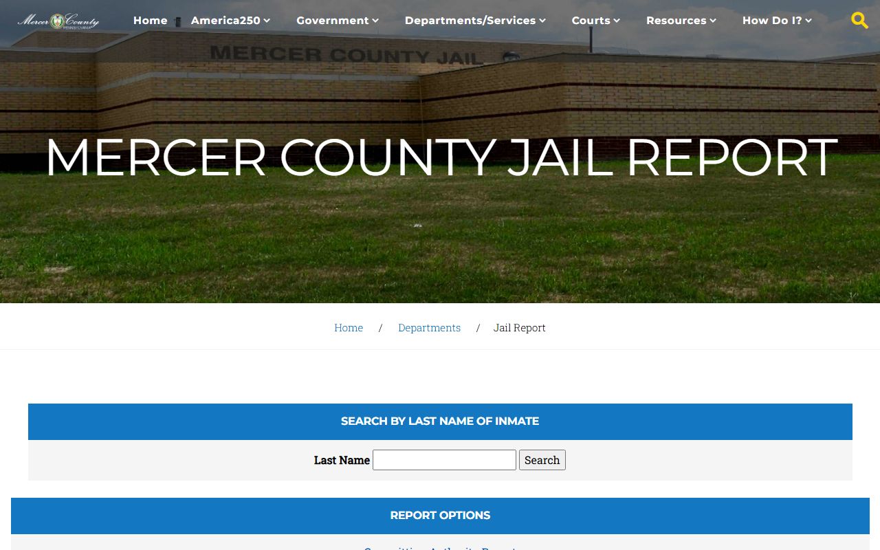 Mercer County inmate search jail report search page