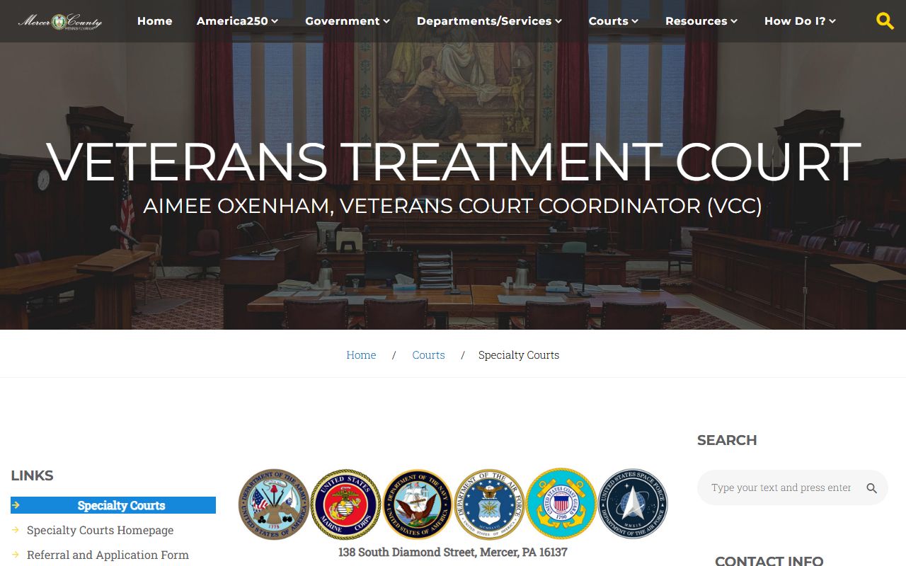 Mercer County Court records Veterans Treatment Court page