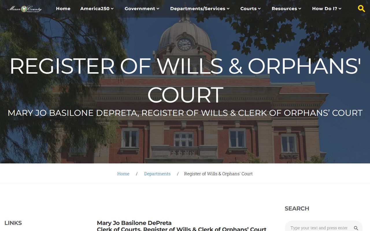 Mercer County probate records Register of Wills and Orphans' Court Division