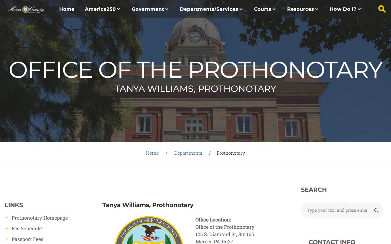 Mercer County Prothonotary civil records page