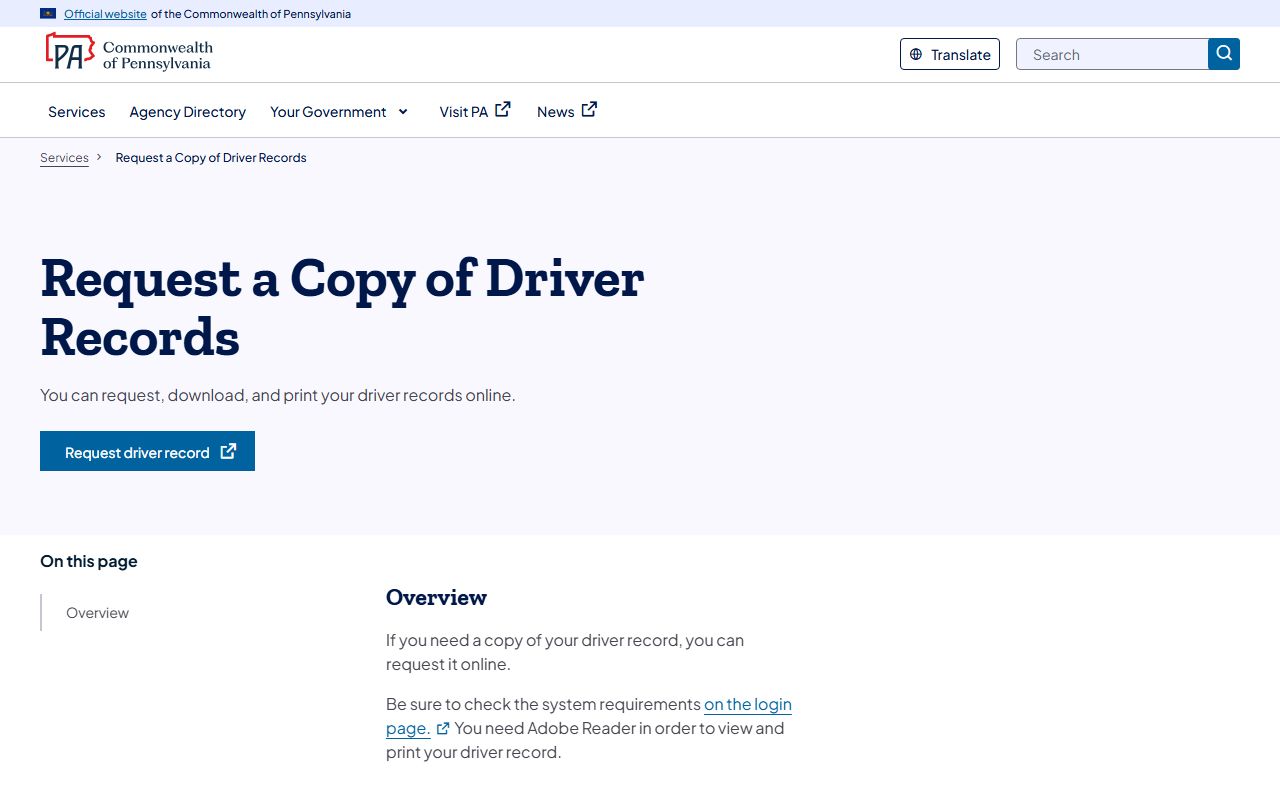 Mercer County traffic court records Pennsylvania driver record request service