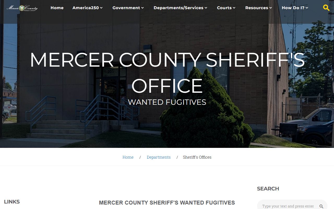 Mercer County warrant search wanted fugitives page with no postings